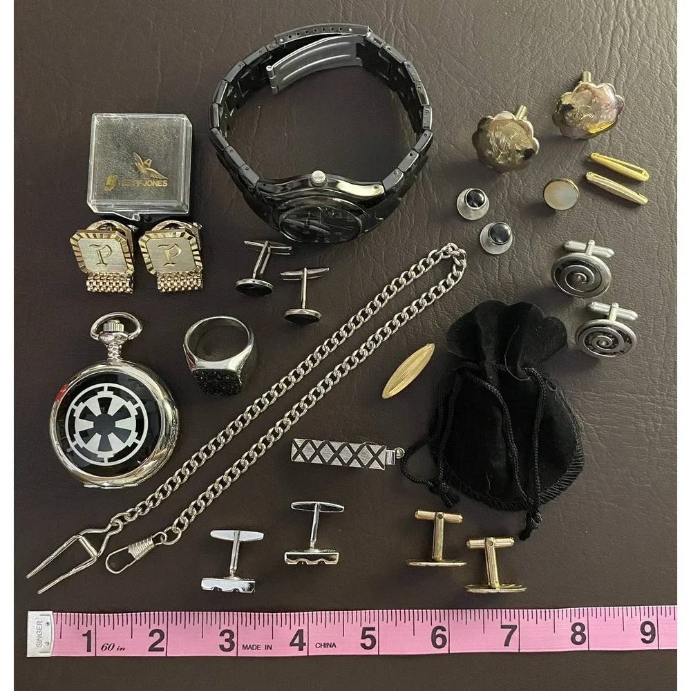 VTG to Mod Gold Tone & Silver Tone Cufflinks Tie Clips Watch Men's Accessory Lot